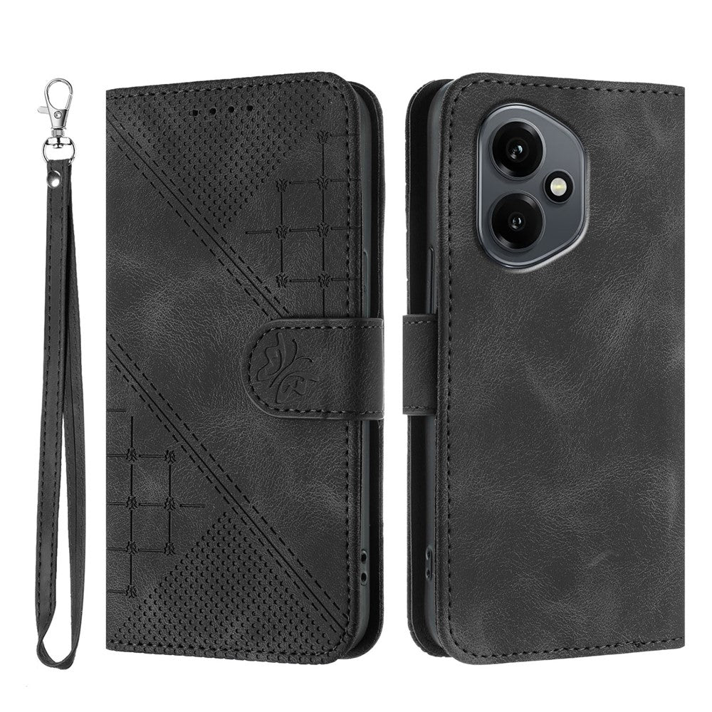 For Honor 400 5G (Global) Leather Wallet Case Butterfly Flower Imprinted Phone Cover with Strap