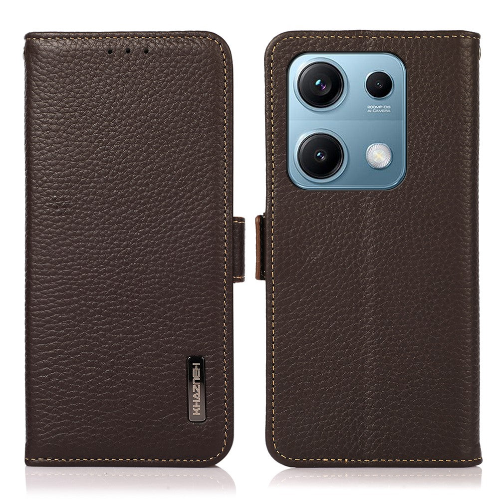 KHAZNEH for Xiaomi Redmi Note 14S 4G Phone Case Genuine Cow Leather Cover RFID Blocking
