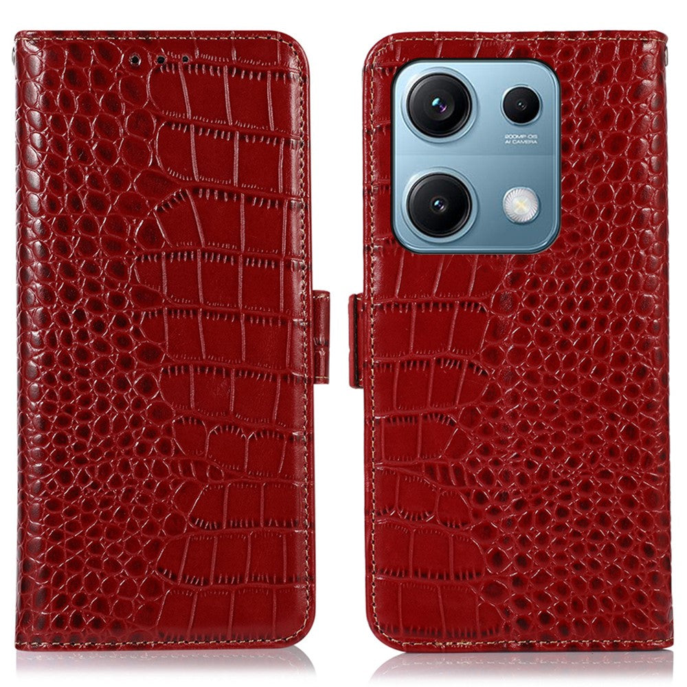For Xiaomi Redmi Note 14S 4G Case Crocodile Texture Genuine Cow Leather Phone Wallet Cover