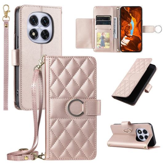 Xiaomi Redmi Note 14 Pro 4G Handyhülle – Ring Schnalle Brieftasche Ständer Rhombus Crossbody Leder Mobile