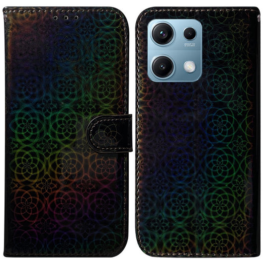 Xiaomi Redmi Note 14S 4G Handyhülle – Standfunktion- schillernde Blumen-Leder
