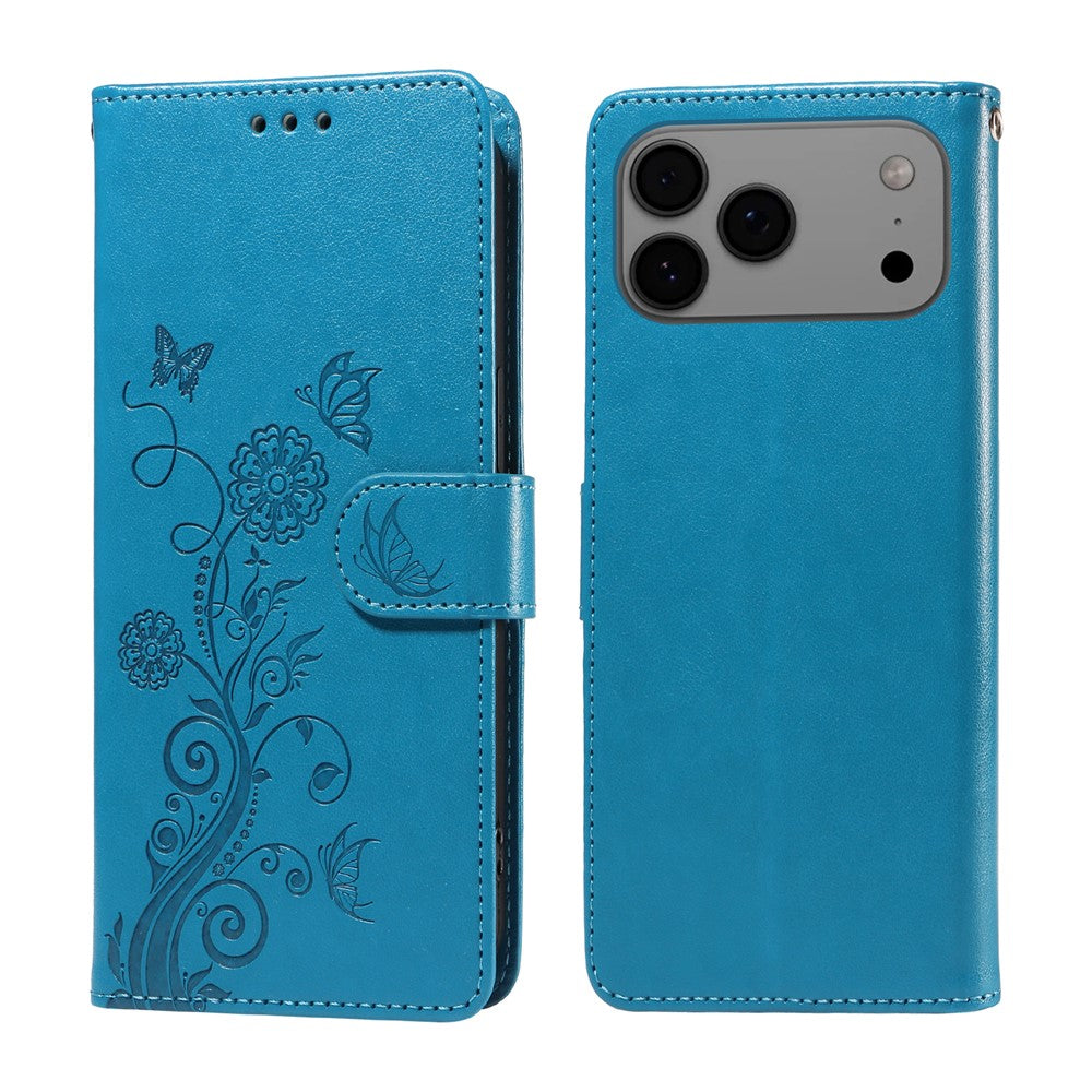 For iPhone 18 Pro Max / 17 Pro Max Leather Case Butterfly Floral Imprint Wallet Stand Cover