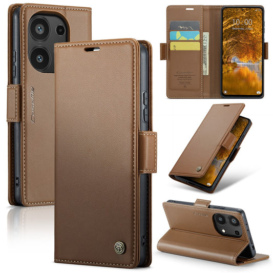 Xiaomi Redmi Note 13 Pro 4G Handyhülle – CASEME 023 Series RFID-blockierende Leder-Brieftaschen- mit Ständer