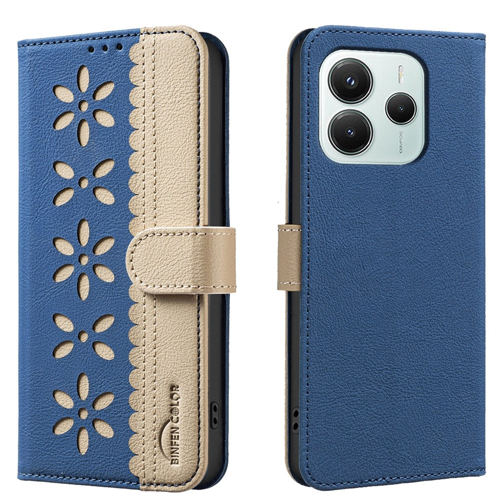 BINFEN COLOR For Xiaomi Poco M7 Pro 5G / Xiaomi Redmi Note 14 5G Leather Case BF36 Floral Pattern Phone Cover RFID Blocking Wallet Stand