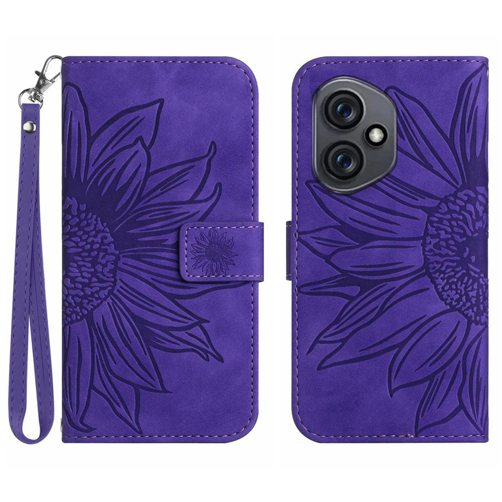 For Honor 400 5G (Global) Case Sunflower Imprint Leather Wallet Phone Cover with Wrist Strap