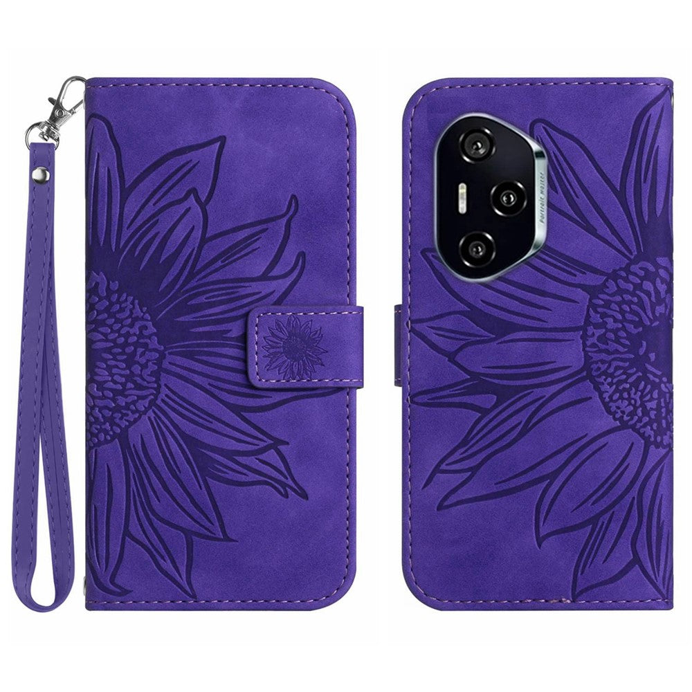 For Honor 400 Pro 5G (Global) Case Sunflower Imprint Leather Wallet Phone Cover with Wrist Strap