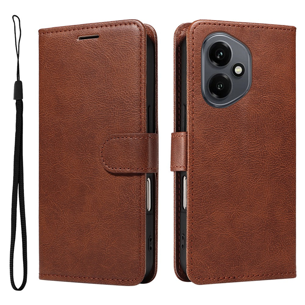 For Honor 400 5G (Global) Leather Wallet Case with Strap Solid Color Phone Stand Cover