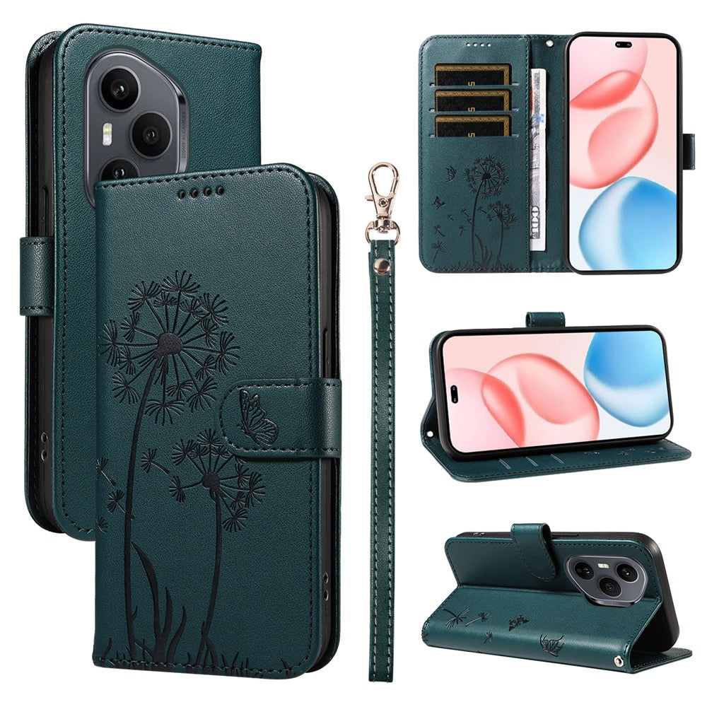 For Honor 400 Pro 5G (Global) Leather Wallet Case with Strap Dandelion Imprint Phone Stand Cover