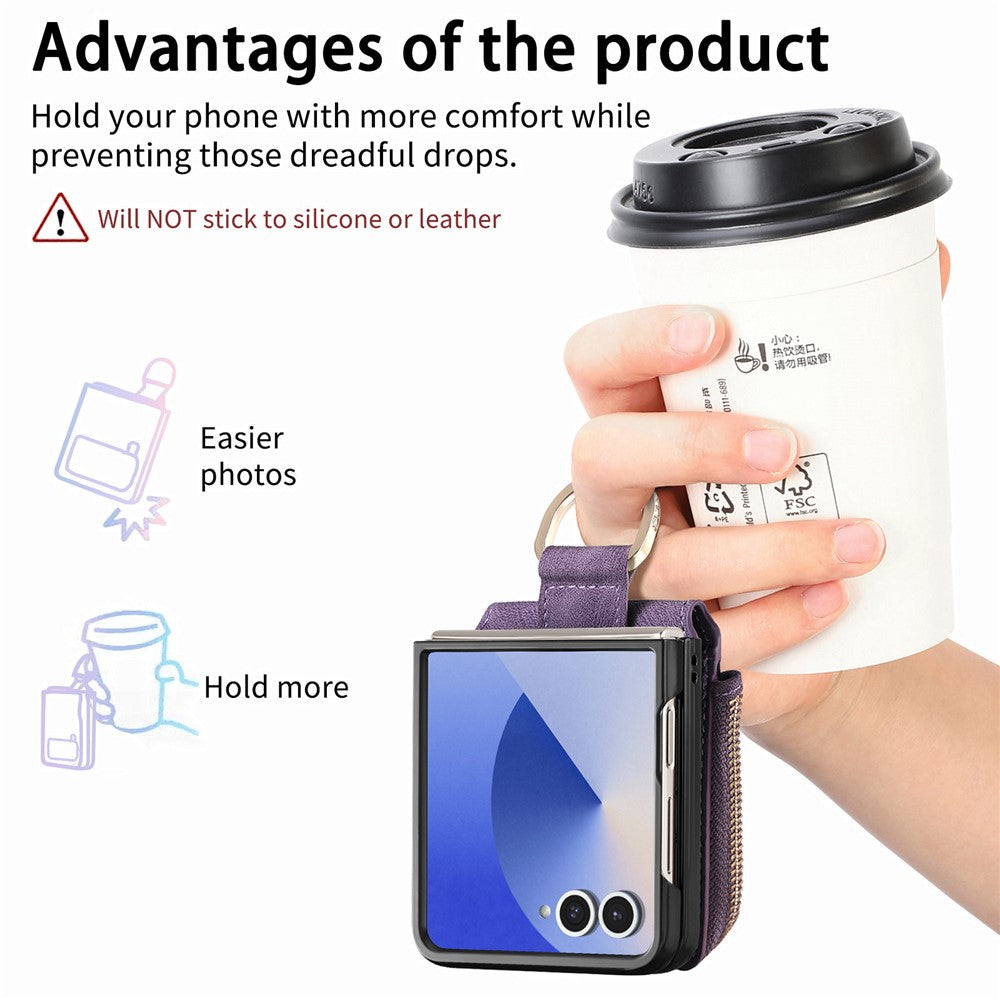 For Samsung Galaxy Z Flip7 5G Case Zipper Pocket Card Holder Retro Texture Leather Back Cover