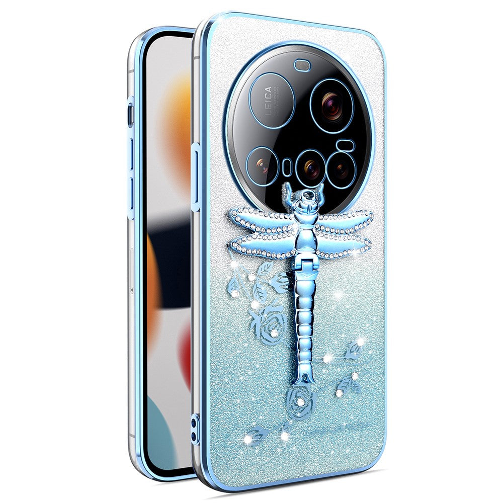 KADEM For Xiaomi 15 Ultra Case Dragonfly Kickstand TPU Flowers Glitter Phone Cover