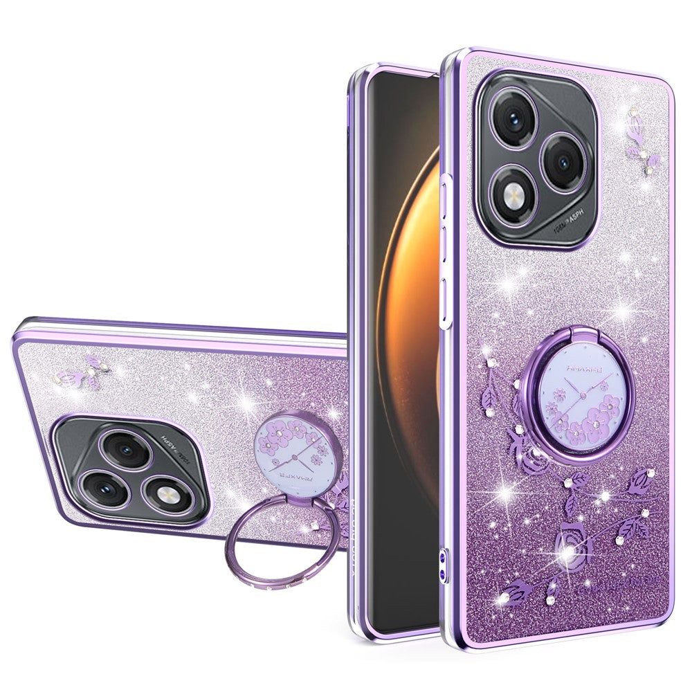 KADEM For Honor 400 Lite 5G Case Ring Kickstand TPU Flowers Phone Cover Gradient Glitter