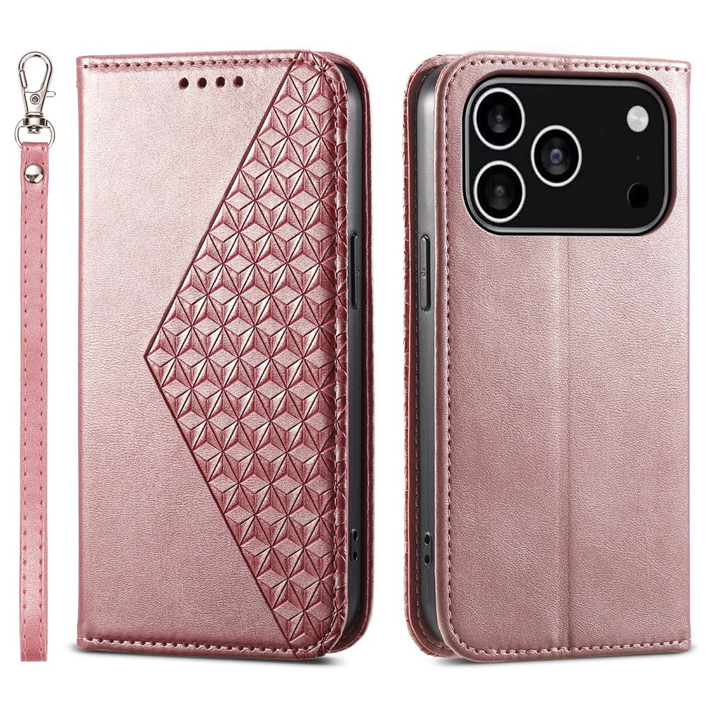For iPhone 18 Pro / 17 Pro Case Calf Texture PU Leather Wallet Phone Cover with Wrist Strap