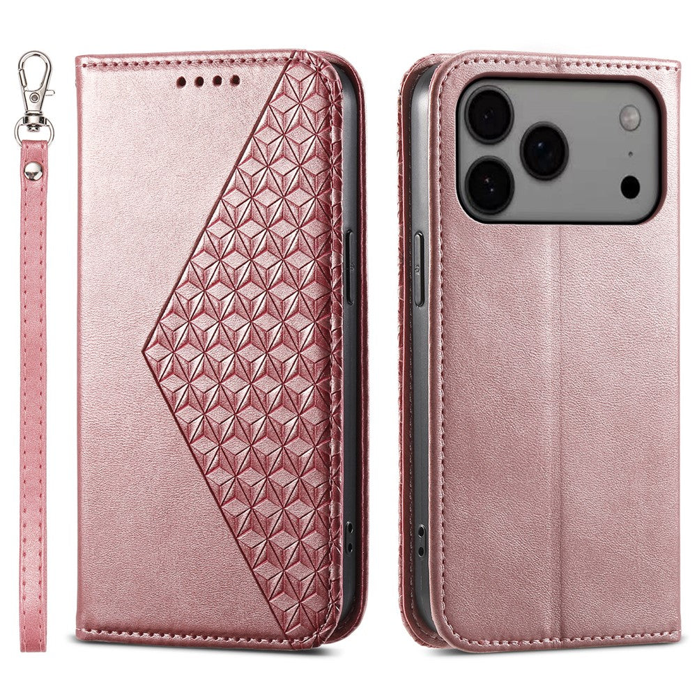 For iPhone 18 Pro Max / 17 Pro Max Case Calf Texture PU Leather Wallet Phone Cover with Wrist Strap
