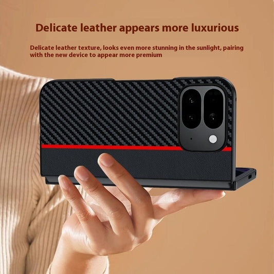 Google Pixel 10 Pro Fold Handyhülle – aus Leder mit Karbonfaser-Textur + PC-Fallschutz-FaltHandyhülle