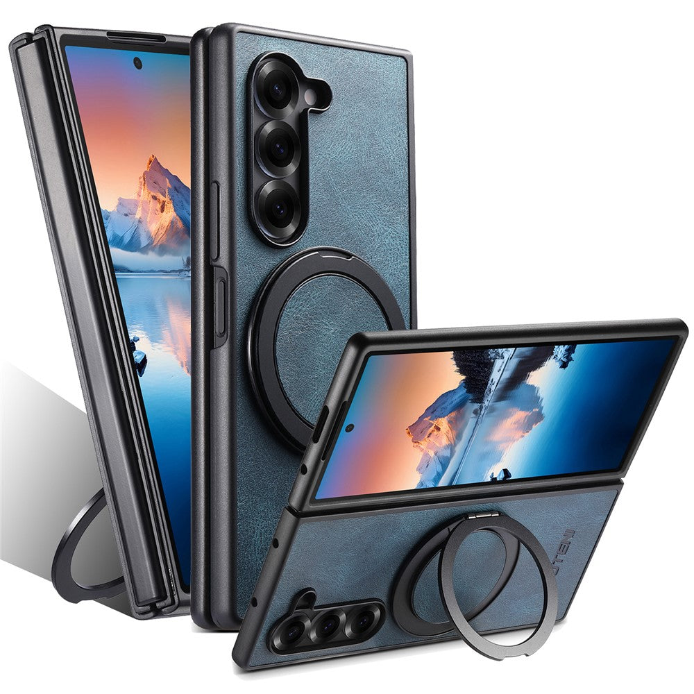 SUTENI G3 For Samsung Galaxy Z Fold7 5G Magnetic Case Waxy Texture Rotating Kickstand Leather Phone Back Cover