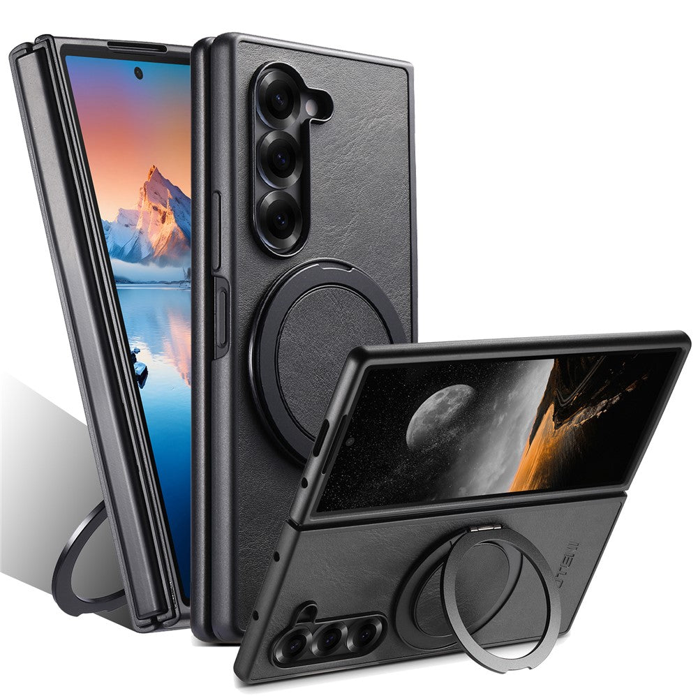 SUTENI G3 For Samsung Galaxy Z Fold5 5G Magnetic Case Waxy Texture Rotating Kickstand Leather Phone Back Cover
