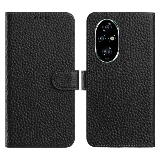 Honor 200 Pro 5G Wallet-Handyhülle – Standfunktion Litchi Textur Echtes Rindsleder Flip