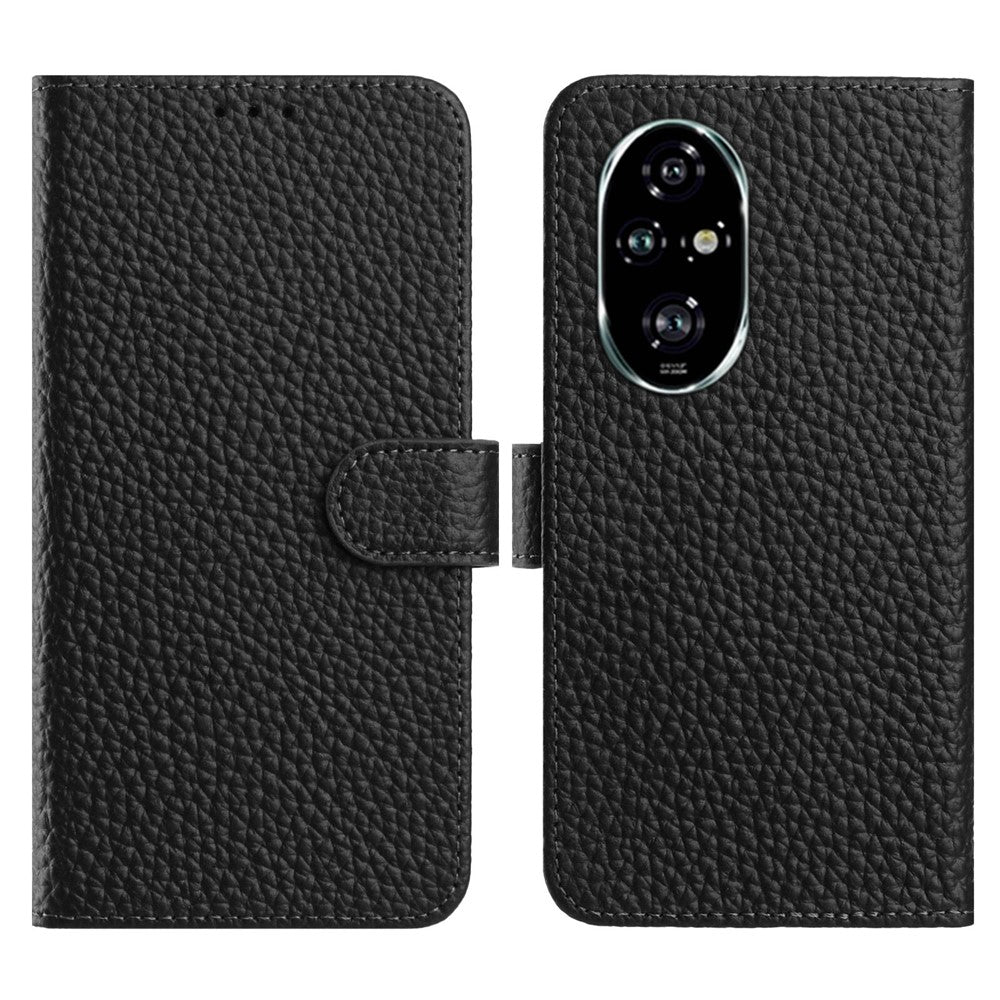 For Honor 200 Pro 5G Case Wallet Stand Litchi Texture Genuine Cow Leather Flip Phone Cover