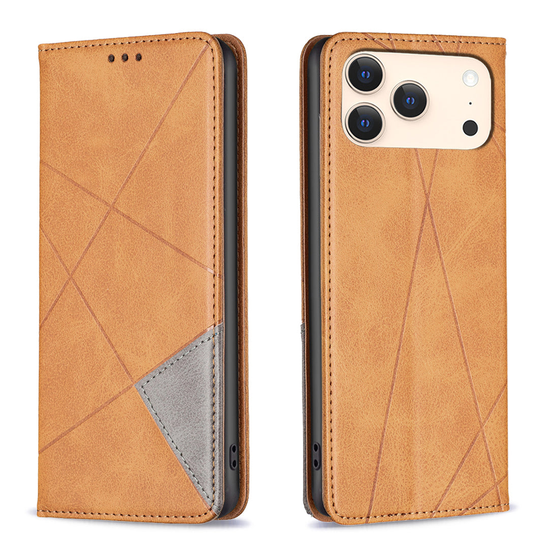 For iPhone 18 Pro Max / 17 Pro Max Case Card Slots Geometry Imprint Leather Phone Cover