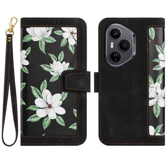 Honor 400 Pro 5G (Global) Wallet-Handyhülle – Aus PU-Leder, mit Blumenmuster & Kartenfächern