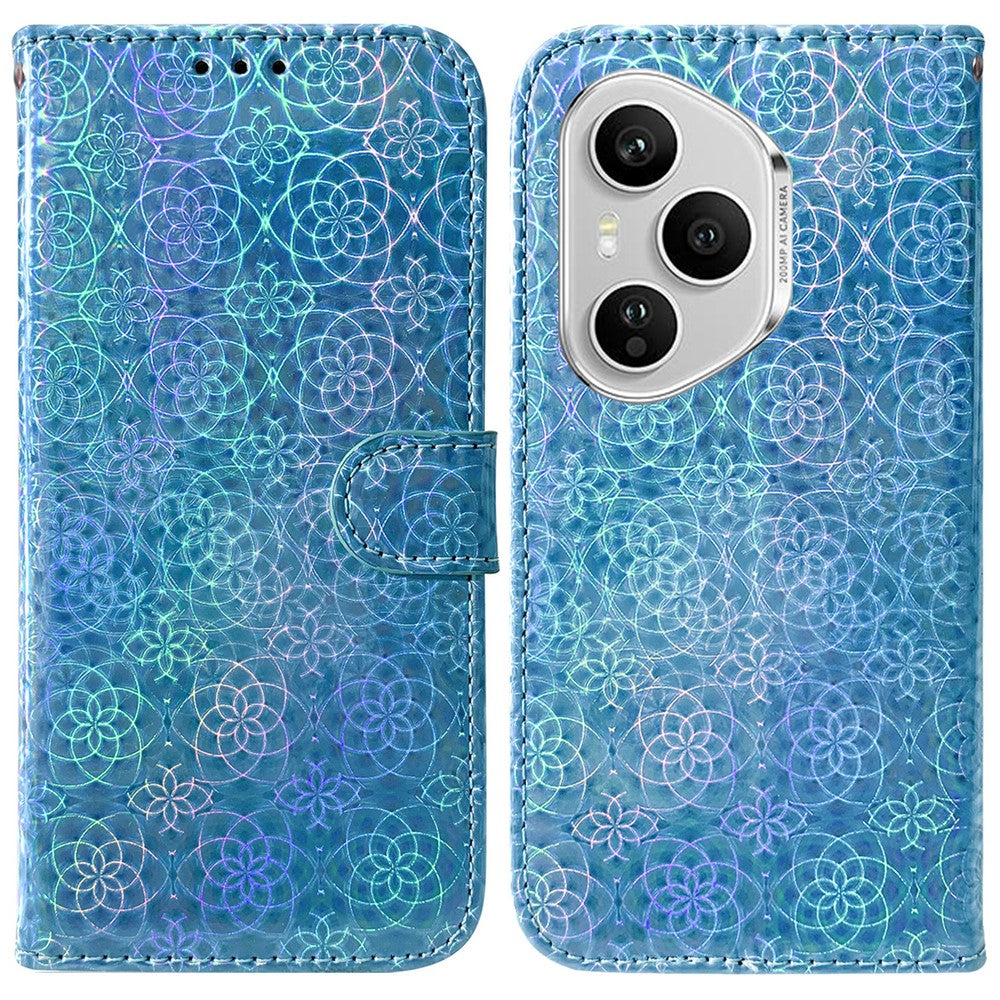 For Honor 400 Pro 5G (Global) Stand Case Dazzling Flower Leather Phone Cover with Wrist Strap