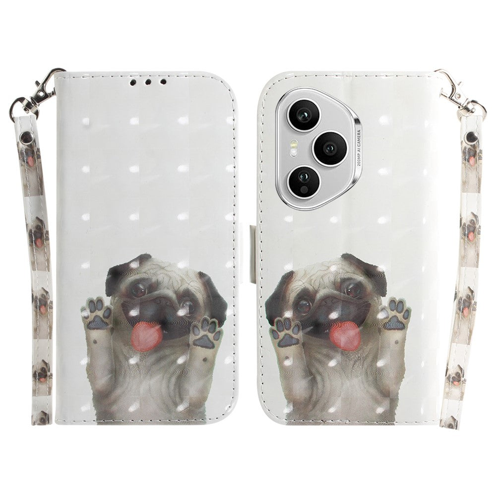 For Honor 400 Pro 5G (Global) Case Pattern Printing Leather Wallet Phone Cover with Wrist Strap