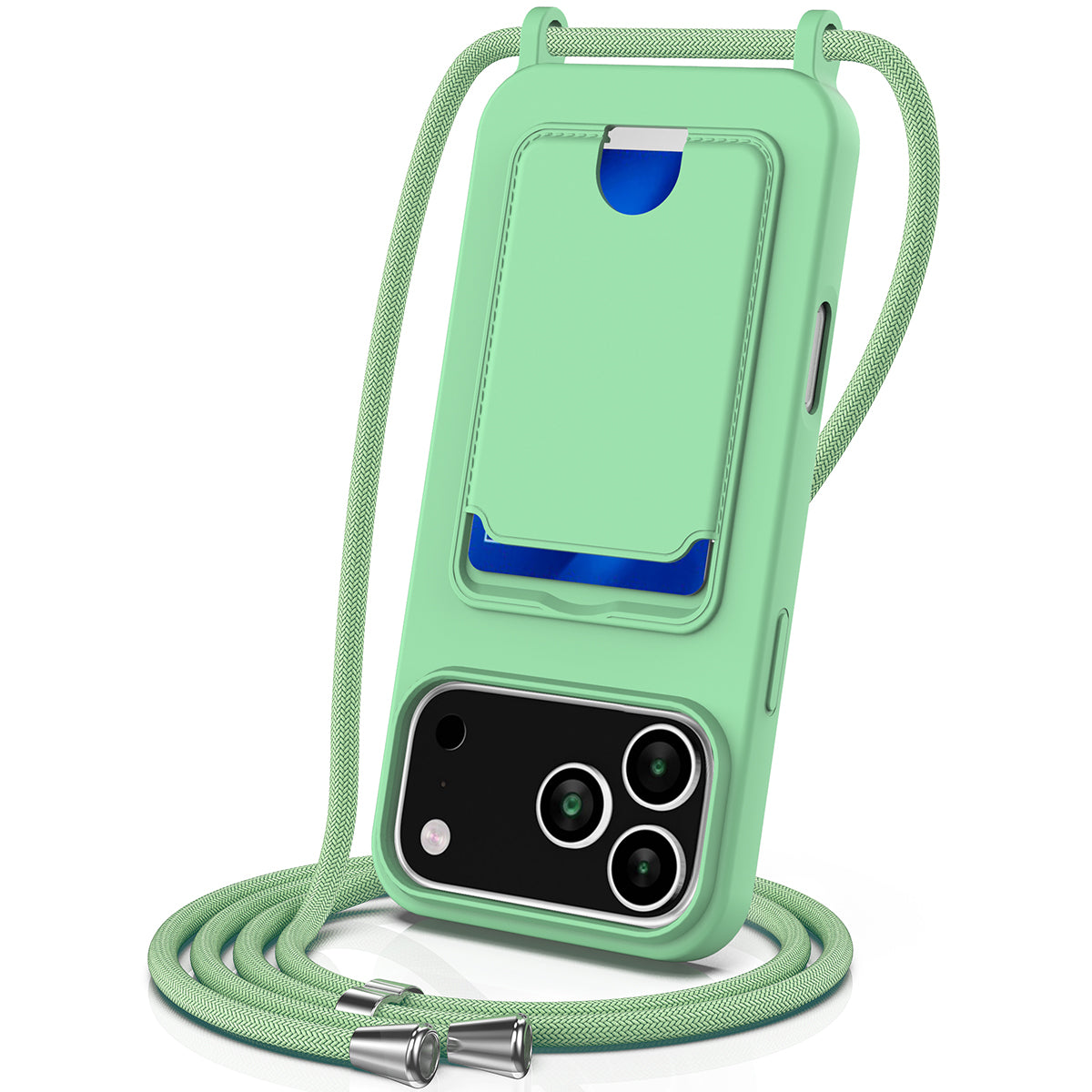 For iPhone 18 Pro / 17 Pro Case Liquid Silicone Card Holder Back Phone Cover with Lanyard