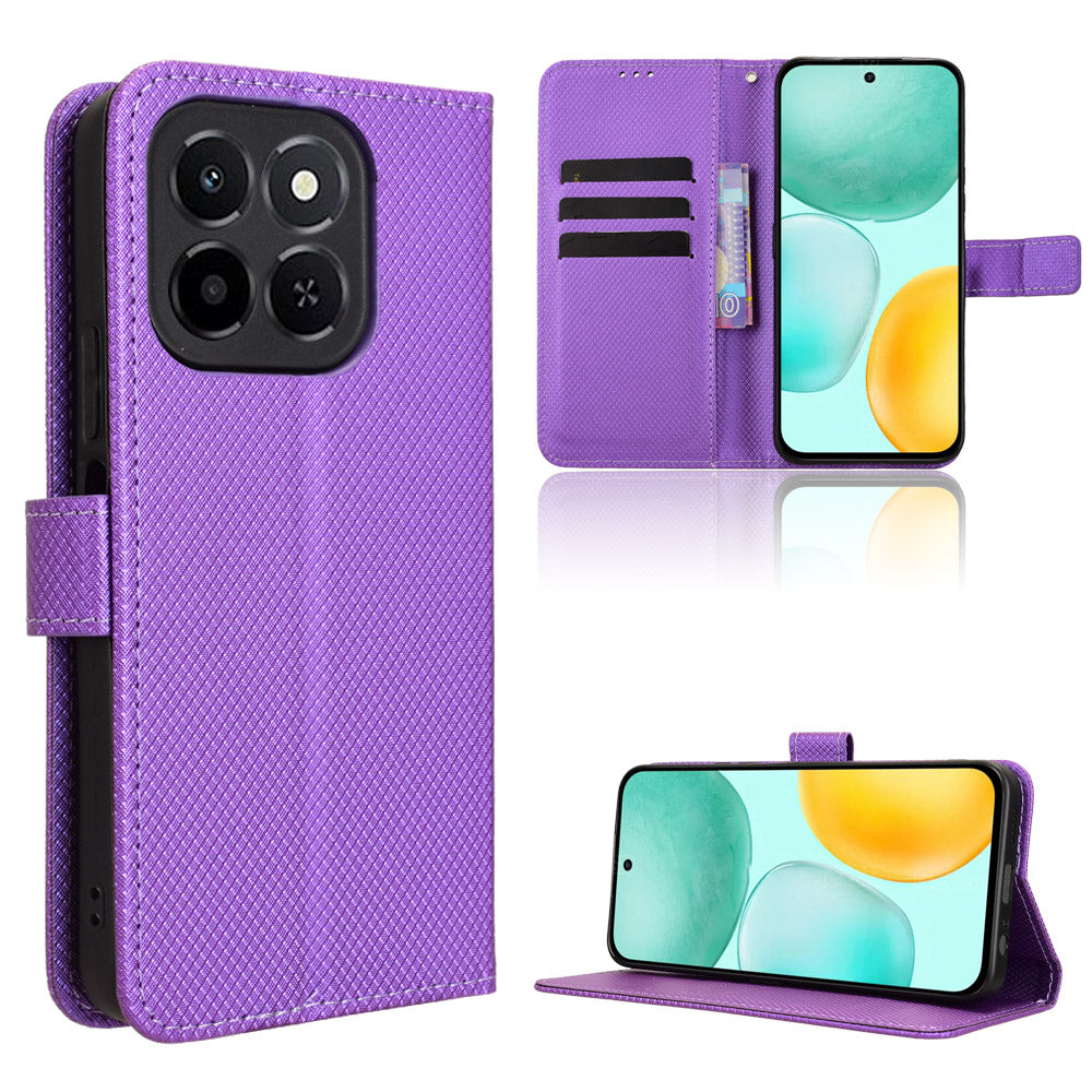 For Honor X6c 4G Leather Wallet Case with Strap Diamond Texture Phone Cover