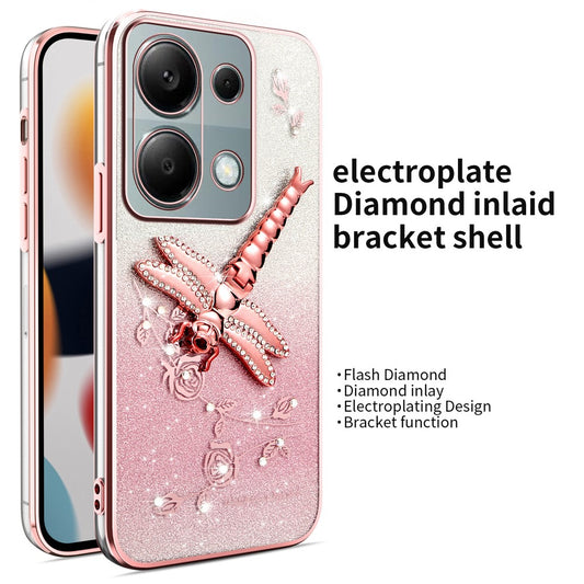 Xiaomi Redmi Note 13 Pro 4G / Xiaomi Poco M6 Pro 4G / Xiaomi Redmi Note 14S 4G Handyhülle – KADEM Phone Case Note 14S 4G / Poco M6 Pro 4G, Dragonfly Kickstand TPU Flowers Glitter