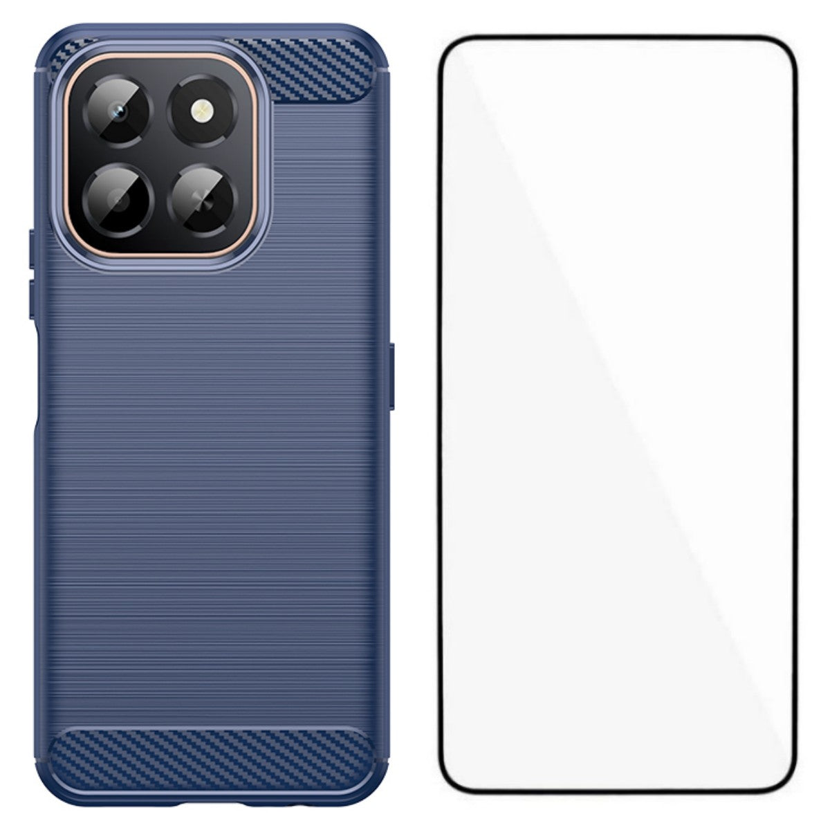 WANLONFENG For Honor X6c 4G Case with Screen Film LS Series Big Lens Hole Brushed Texture TPU Phone Cover