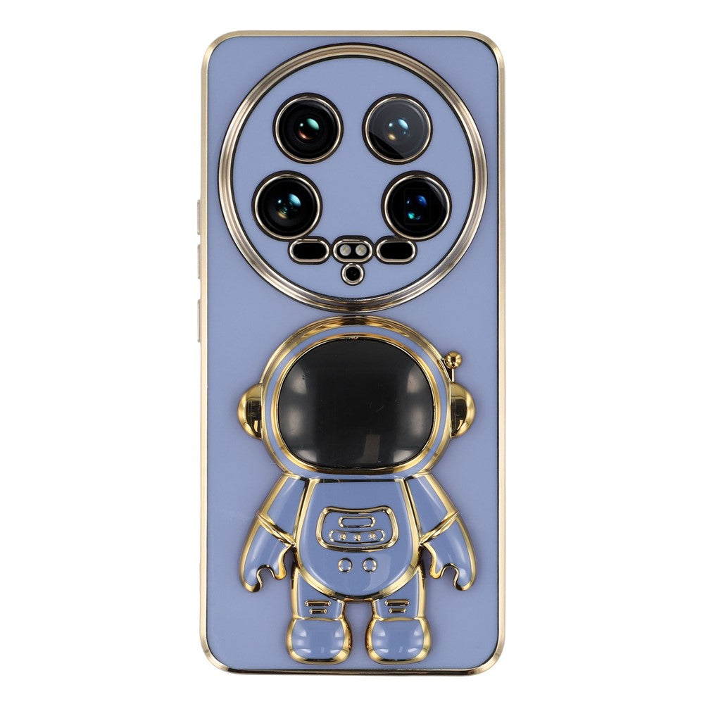 For Xiaomi 14 Ultra Case Electroplating Soft TPU Phone Cover with Astronaut Hidden Kickstand
