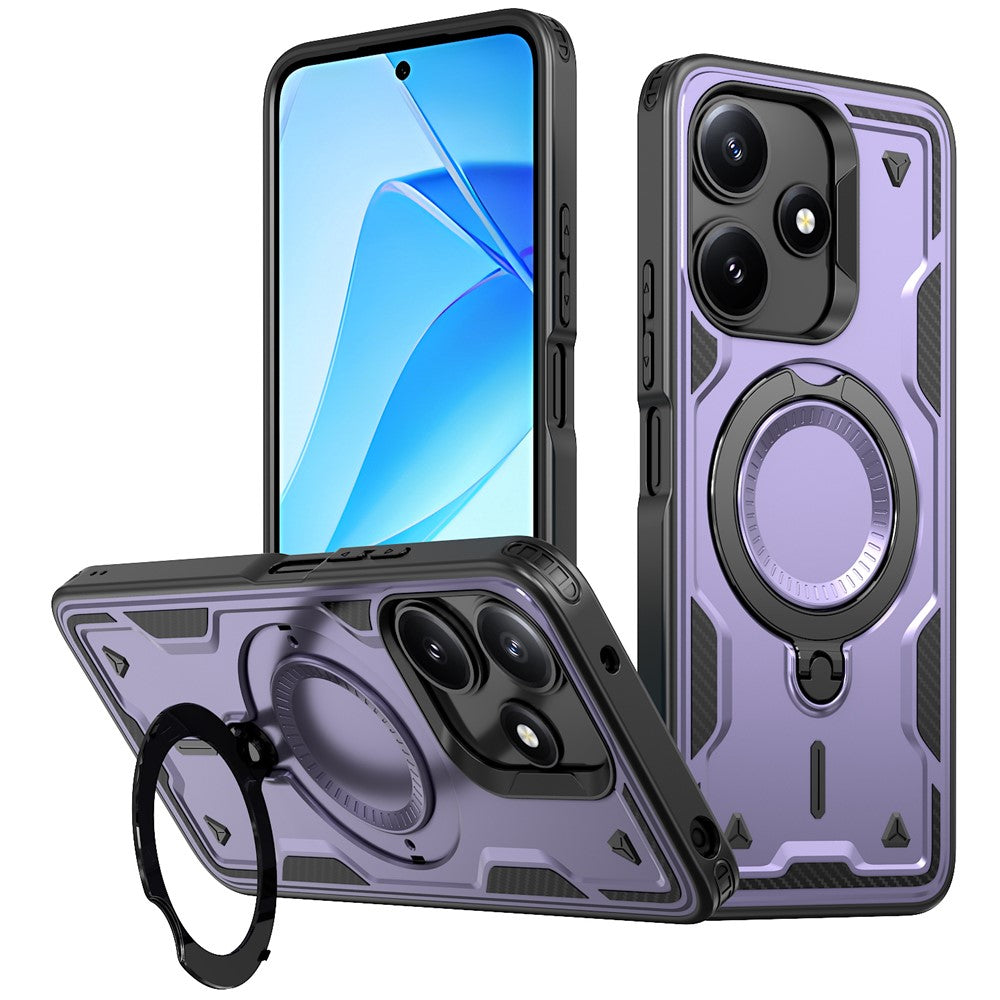 For Xiaomi Poco M6 Pro 5G / Redmi 12 5G (Global) Magnetic Case Military Protection PC + TPU Kickstand Phone Cover