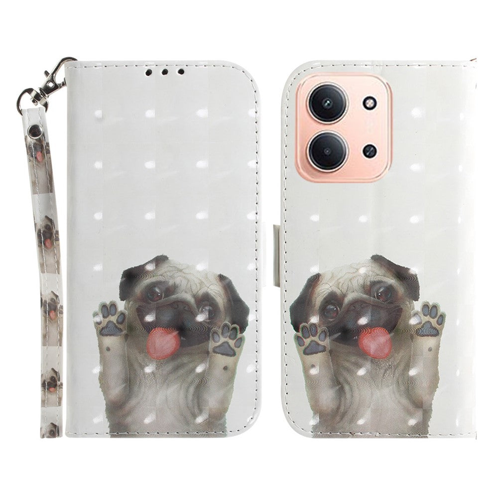For Xiaomi Redmi 15C 5G (EU) (173mm) / 15C 4G (EU) (173mm) Case Pattern Printing Leather Wallet Phone Cover with Wrist Strap