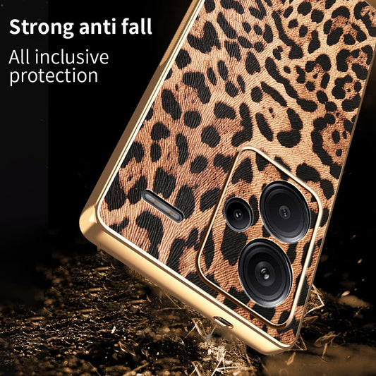 Xiaomi Redmi Note 13 Pro+ 5G Handyhülle – Leopardenmuster PU-Leder beschichteter PC + TPU-Galvanik