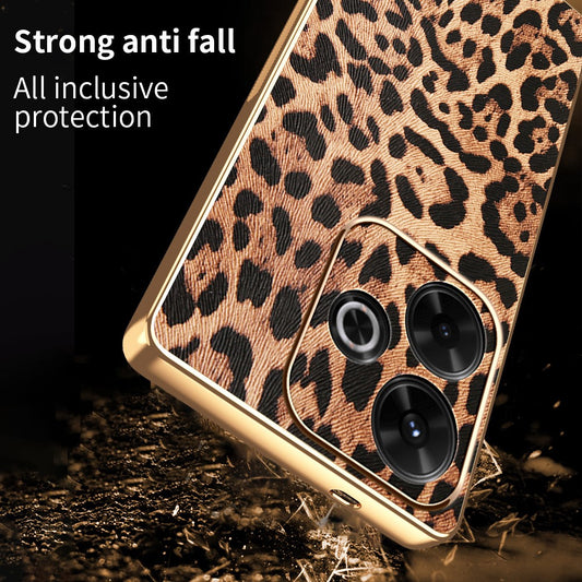Phone Case For Xiaomi Redmi 13 4G / 5G / Note 13R 5G / Poco M6 4G / M6 Plus 5G Leopard Print PU Leather Coated PC + TPU Electroplating Cover
