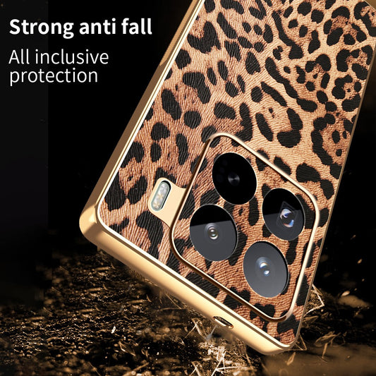 Xiaomi 15 Pro Handyhülle – Leopardenmuster PU-Leder beschichteter PC + TPU-Galvanik