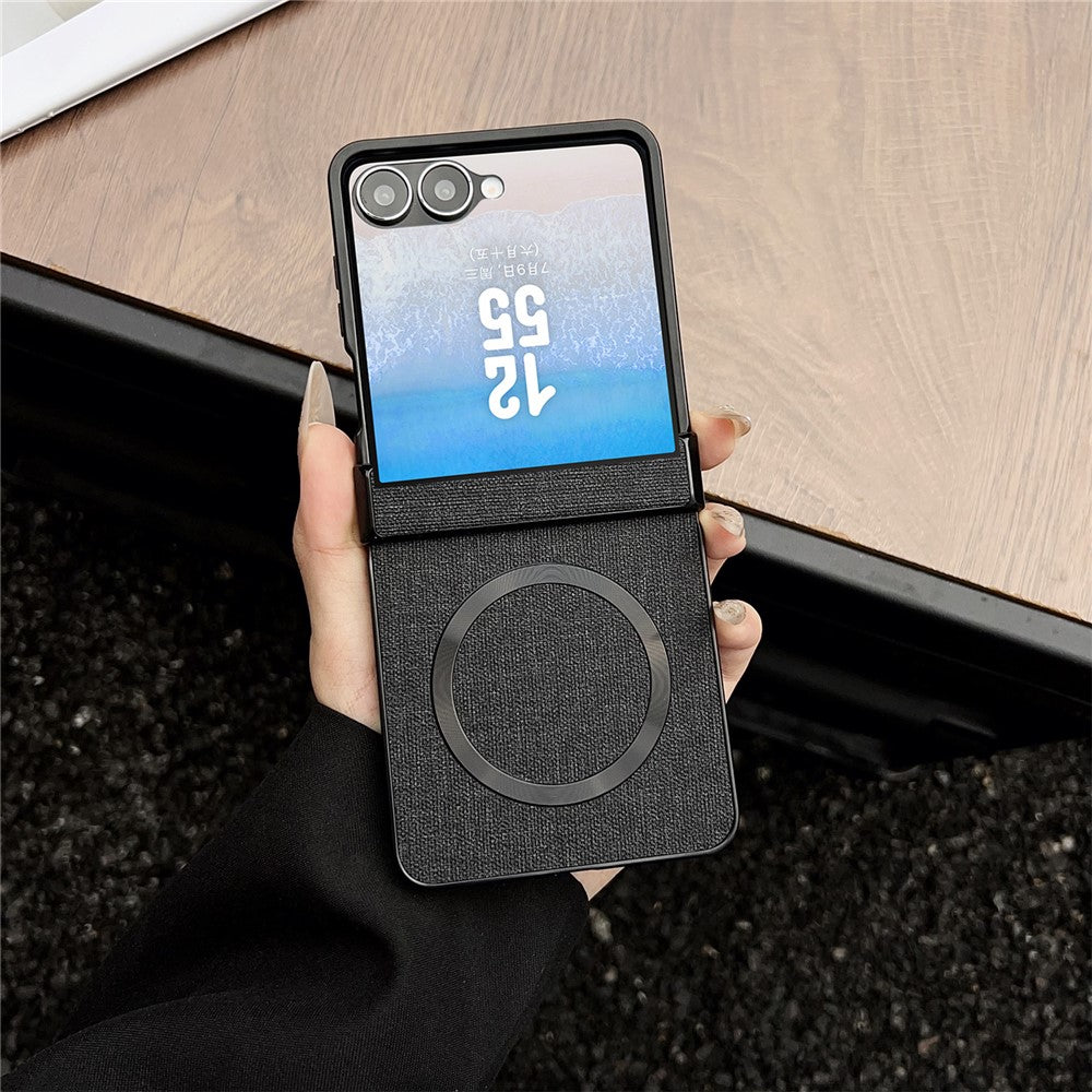 For Samsung Galaxy Z Flip7 5G Magnetic Case Leather + PC Phone Cover with Rear Screen Film and Hinge