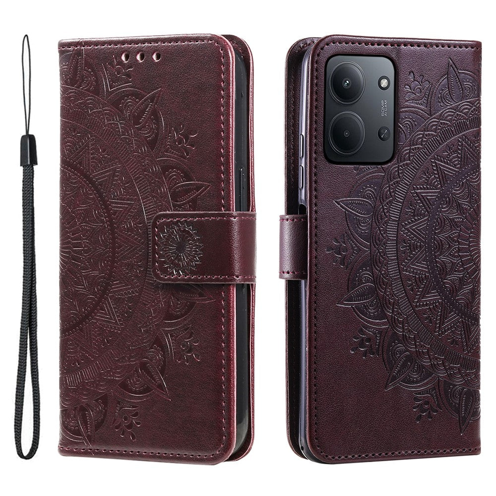 For Xiaomi Redmi 15C 5G (EU) (173mm) / 15C 4G (EU) (173mm) Stand Case Imprinted Totem PU Leather Wallet Phone Cover with Wrist Strap