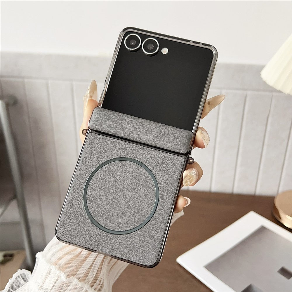 For Samsung Galaxy Z Flip7 5G Phone Magnetic Case Leather + PC Protective Cover