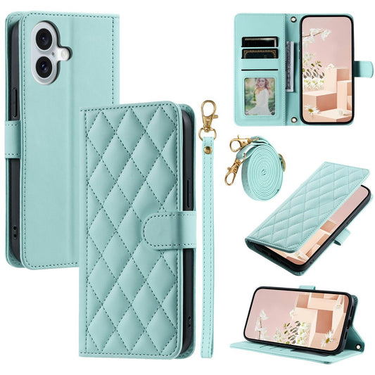 iPhone 17 Wallet-Hülle – Rautenmuster mit Geldbörsenfunktion & Riemen