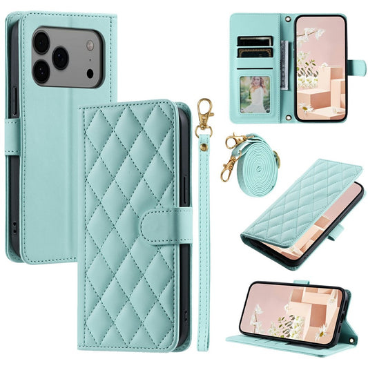iPhone 17 Pro Wallet-Hülle – Rautenmuster mit Geldbörsenfunktion & Riemen