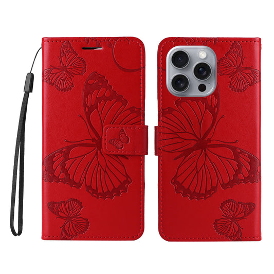 iPhone 16 Pro Max Wallet-Hülle – Schmetterling Aufgedruckt & Mit Ständer und Riemen