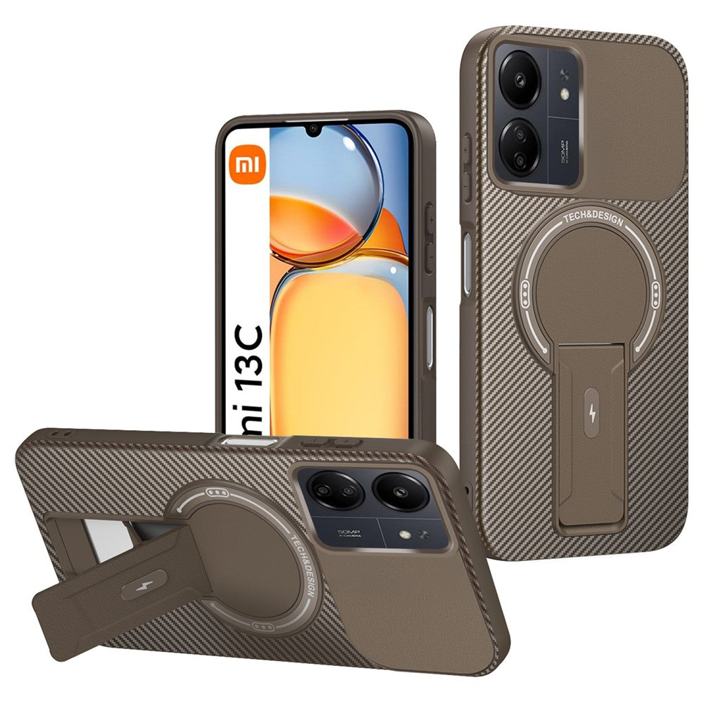 For Xiaomi Redmi 13C 4G / Poco C65 4G Case with Kickstand Carbon Fiber Texture PC + TPU Phone Cover