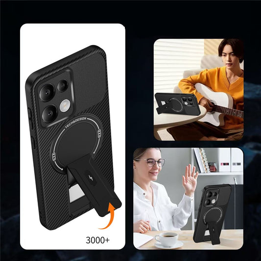 Xiaomi Redmi Note 13 Pro 4G / Xiaomi Poco M6 Pro 4G / Xiaomi Redmi Note 14S 4G Handyhülle – Phone Case Note 13 Pro 4G / Poco M6 Pro 4G Carbonfaser-Textur PC + TPU-Abdeckung mit Ständer
