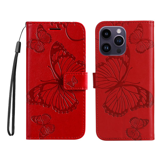 iPhone 15 Pro Max Wallet-Hülle – Schmetterling Aufgedruckt & Mit Ständer und Riemen