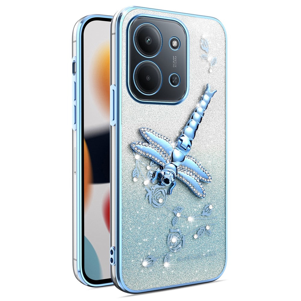 KADEM Phone Case For Xiaomi Redmi 15C 4G (EU) (173mm) / 15C 5G (EU) (173mm) / Poco C85 Dragonfly Kickstand TPU Flowers Glitter Cover