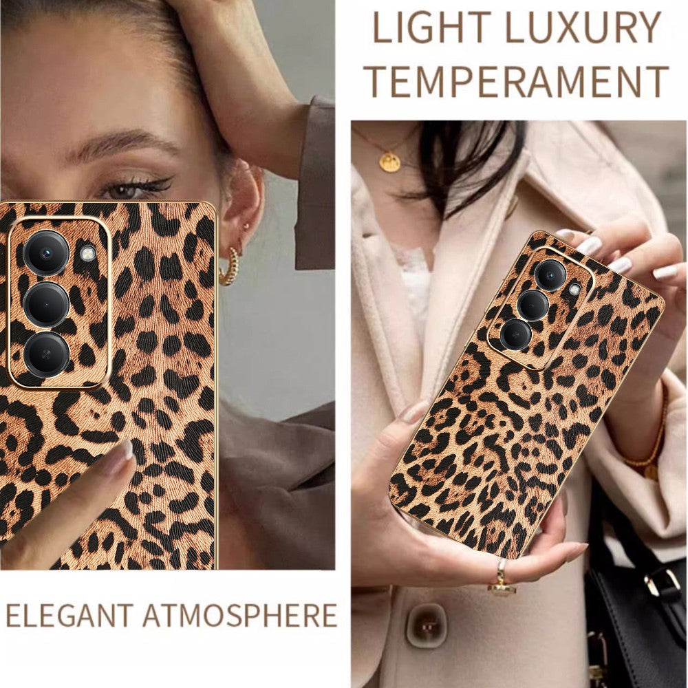 For Xiaomi Redmi 15 4G (EU) (171mm) Case Leopard Print PU Leather Coated PC + TPU Electroplating Phone Cover