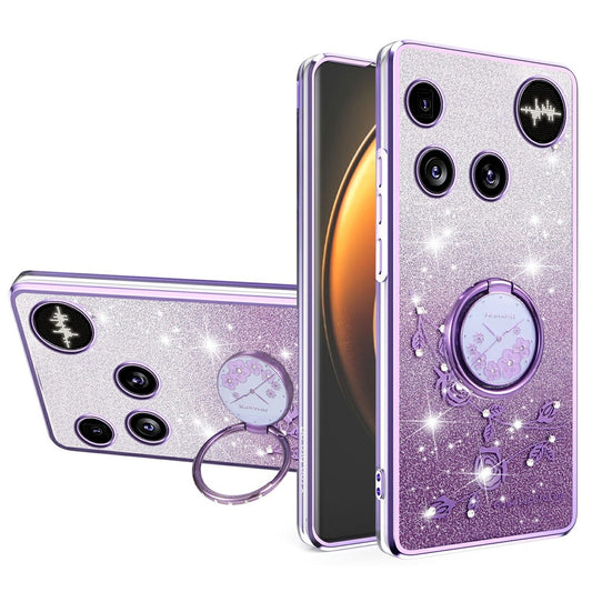 KADEM For Nothing Phone (3) 5G Case Ring Kickstand TPU Flowers Phone Cover Gradient Glitter
