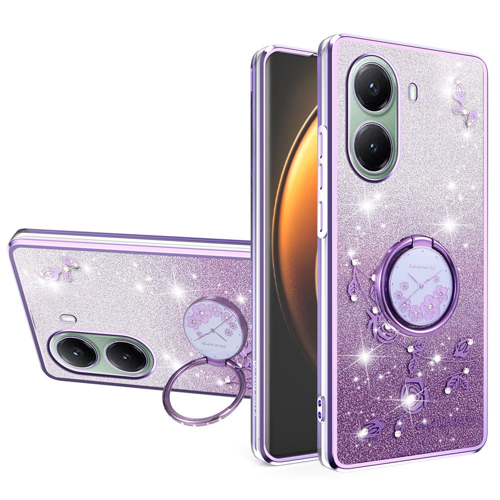 KADEM For Xiaomi Poco X7 Pro 5G / Redmi Turbo 4 5G Case Ring Kickstand TPU Flowers Phone Cover Gradient Glitter