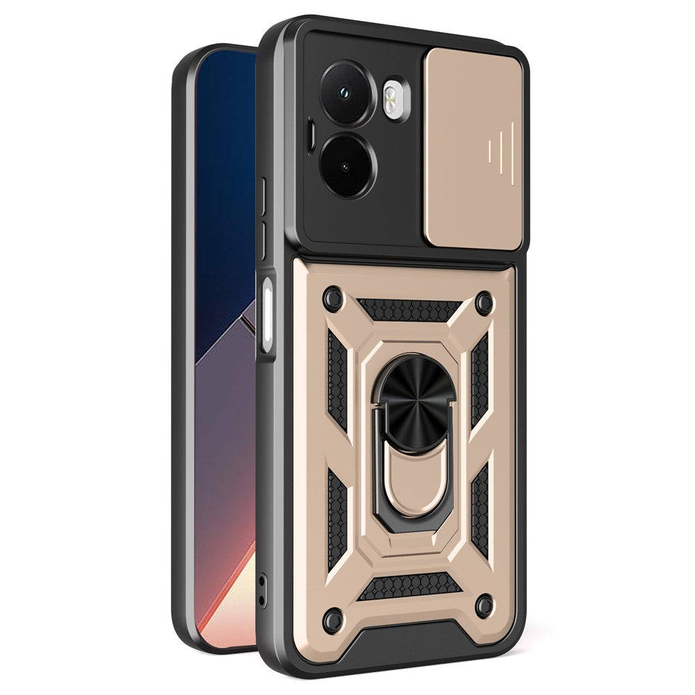 For Xiaomi Poco M7 4G (169mm) Case with Slide Camera Lid PC + TPU Kickstand Phone Cover